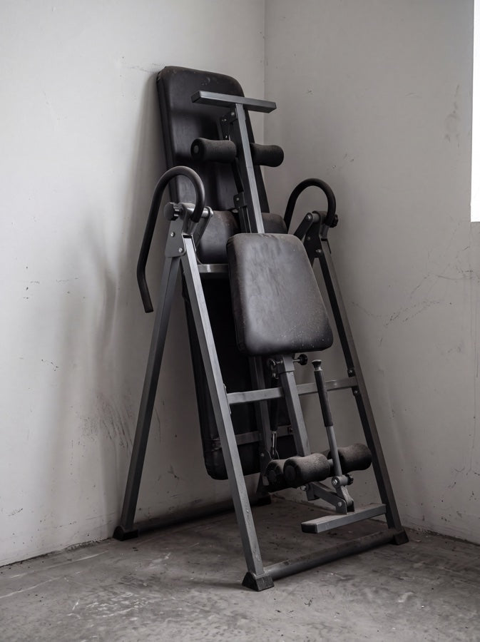 Inversion table folded against a wall